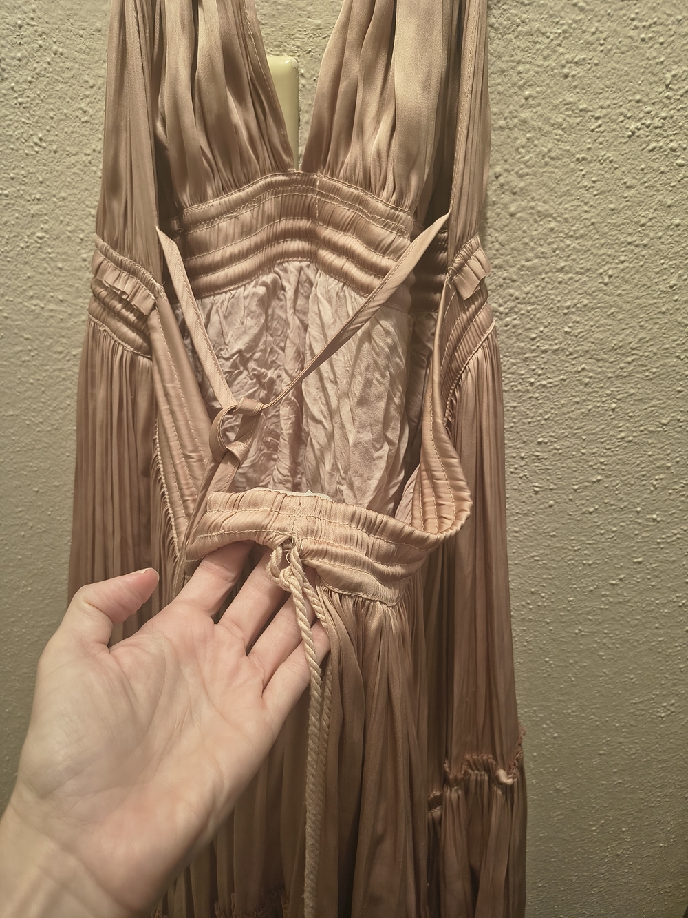 Women's Blush Pink Midi Dress - Halter Tie Neck - Picture 7 of 9